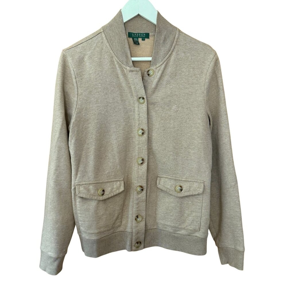 Lauren Ralph Lauren Vtg 100% Cotton Neutral Button Front Cardigan Sweater size L